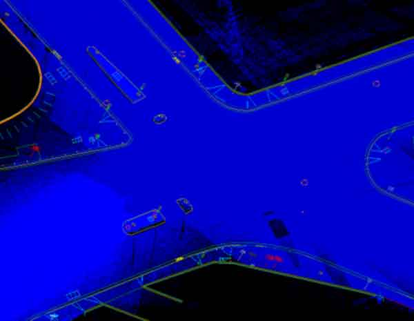 Mobile mapping point cloud of a road intersection